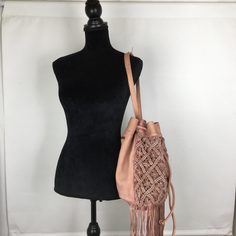 Amsterdam Heritage Boho Leather Fringe Hobo Bag in Blush From Sundance Catalog - Picture 9 of 16